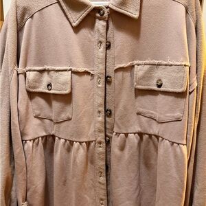 Blue B Women’s Button-Up Shirt with Frayed Details